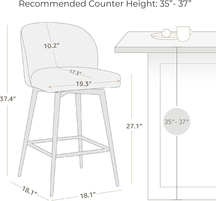 Counter Height Bar Stools Set of 3, 360° Swivel Upholstered Barstools with Backs and Metal Legs, 26" H Seat Height, Faux Leather in Saddle Brown