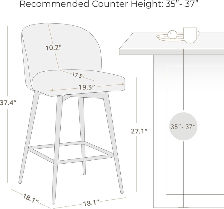 Counter Height Bar Stools Set of 3, 360° Swivel Upholstered Barstools with Backs and Metal Legs, 26" H Seat Height, Faux Leather in Blue