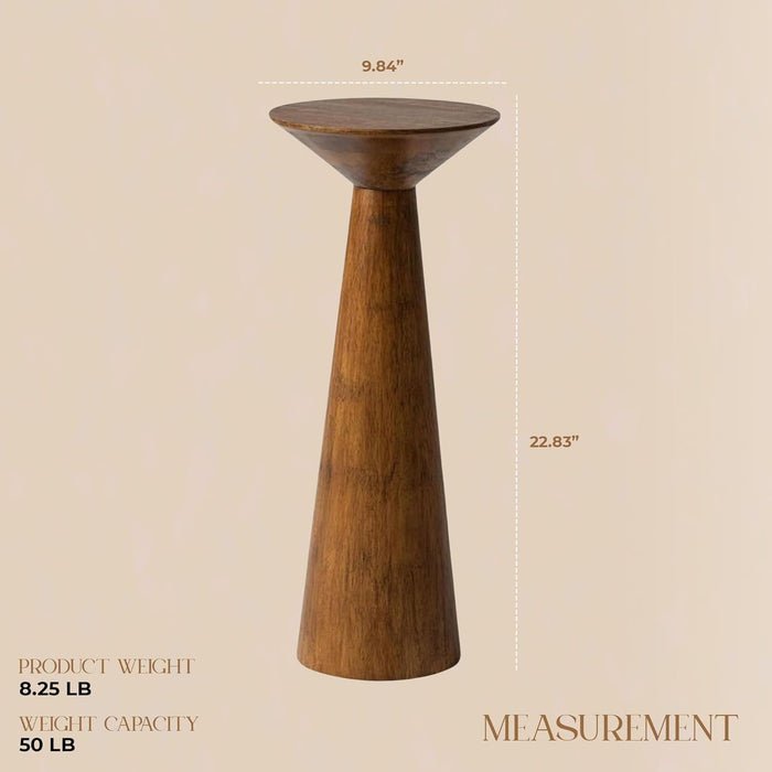 Set of 2 22.8-Inch Tall round Martini End Table, Walnut – Solid Pine Wood Pedestal Accent Drink Stand with Tapered Base – Farmhouse Modern Furniture for Living Room, Bedroom & Small Spaces