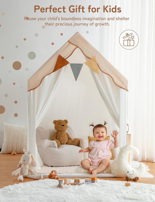 Kids Play Tent with Enclosure, Toddler Tent 2 in 1 with Padded Mat and Lights, Large Playhouse for Kids, Indoor & Outdoor, Christmas Toddler Playhouse, 69" X39" X 53"