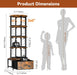 5 Tier Rotating Bookshelf Tower with Storage, Rustic Brown | 360° Spinning Bookcase with Fabric Drawer, round Revolving Book Shelf Organizer, Narrow Swivel Bookshelves for Small Space