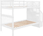 Twin over Twin Bunk Bed with Stairs, Solid Wood Bunk Bed Frame with Storage for Kids Teens Adults Bedroom Dorm - White