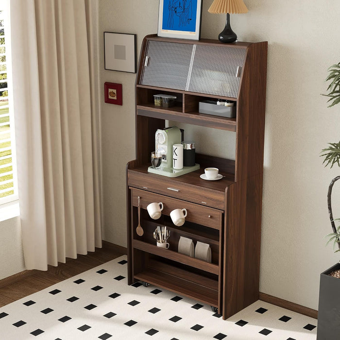 Sideboard Buffet Cabinet with Foldable Dining Table, Multifunctional Cupboard with Storage Shelf and Hooks, for Small Places,Studio, Apartment