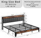 King Size Bed Frame, Storage Headboard with Charging Station, Solid and Stable, Noise Free, No Box Spring Needed, Easy Assembly