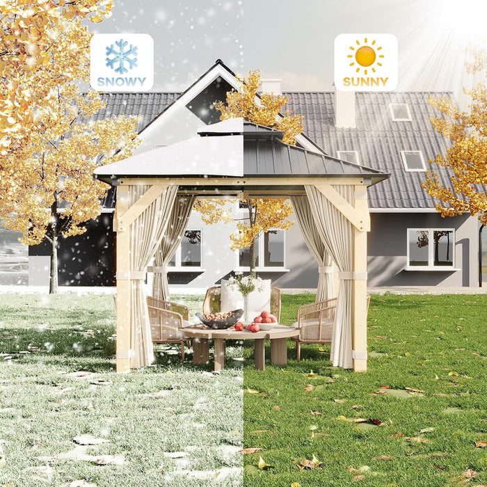 10X10 Durable Weatherproof Wooden Gazebo Hardtop Roof
