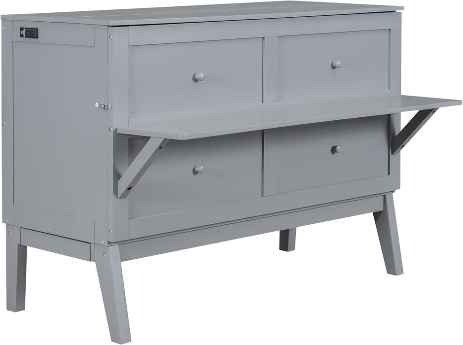 Murphy Bed Chest Queen Size,Cabinet Hideaway Bed with USB Port and Removable Shelves on Each Side,Wood Wall Can Be Folded,Platform Bedframe for Kids Bedroom,Student Dorms,Gray