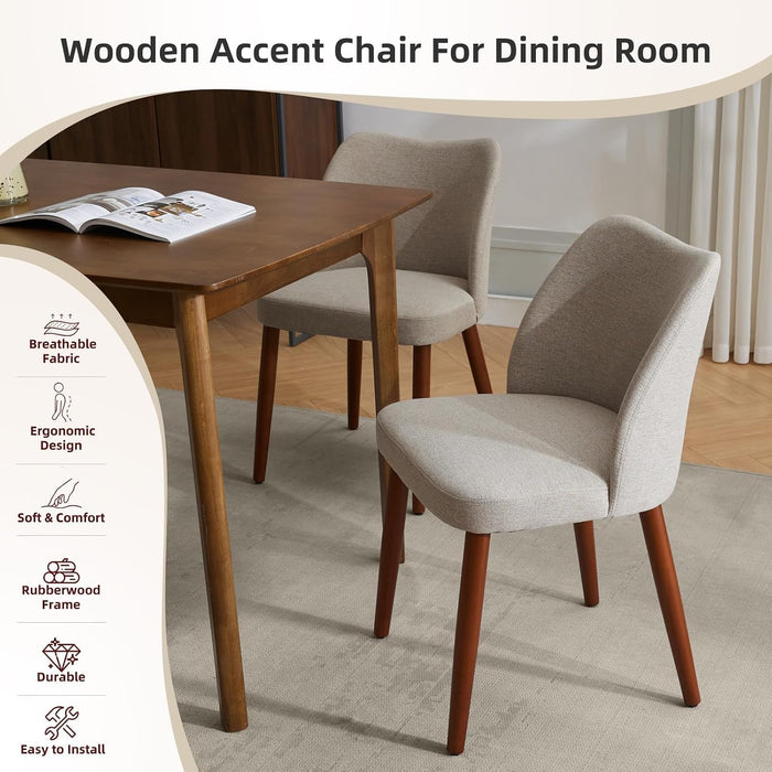 Wooden Dining Chairs Set of 4, Upholstered Mid Century Dining Chairs with Thick Seat Cushion and Curved Back for Dining/Kitchen/Living Room, Camel