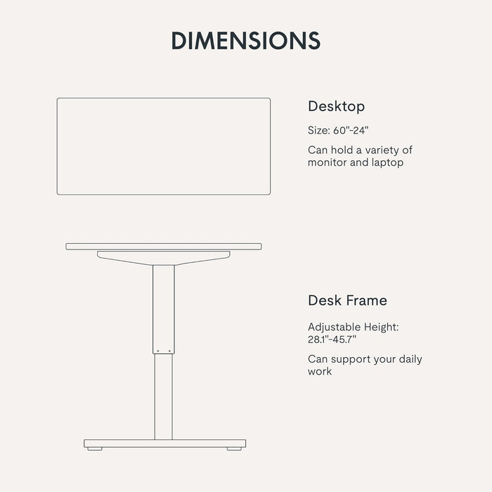 60"X24" One-Piece Electric Standing Desk, 1" Thick Seamless Desktop for Home Office, Study & Multi-Monitor Setup, Black Walnut