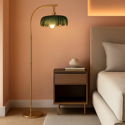 Gold Floor Lamp for Living Room,Unique Vintage Standing Tall Lamp,Mid Century Modern Floor Lamps Arc Green Glass Floor Lamps for Office Corner