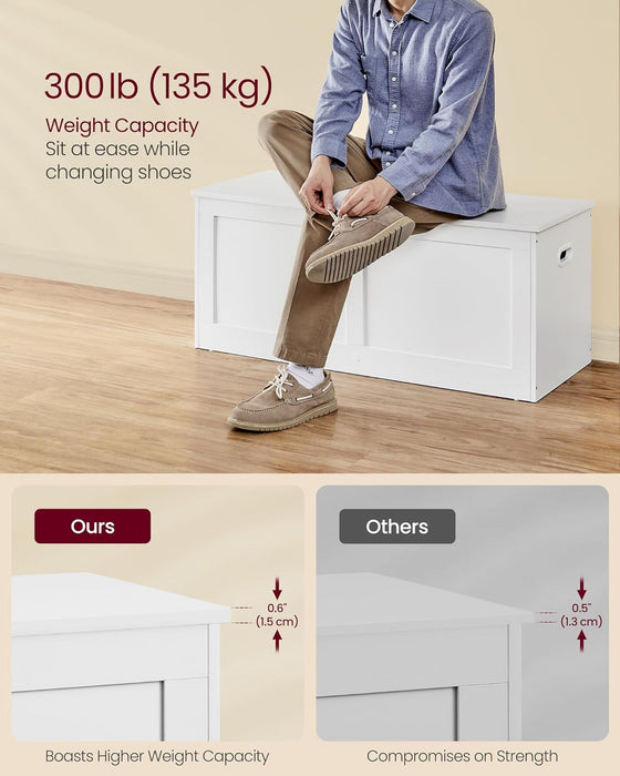 Storage Chest, Storage Trunk with 2 Safety Hinges, Storage Bench, Shoe Bench, Farmhouse Style, 15.7 X 39.4 X 18.3 Inches, for Entryway, Bedroom, Living Room, Cloud White ULSB164W01