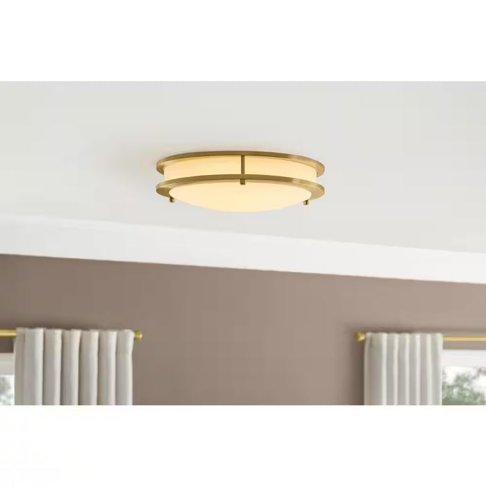 Flaxmere 14 In. Brushed Gold Dimmable Integrated LED Flush Mount Ceiling Light with Frosted White Glass Shade