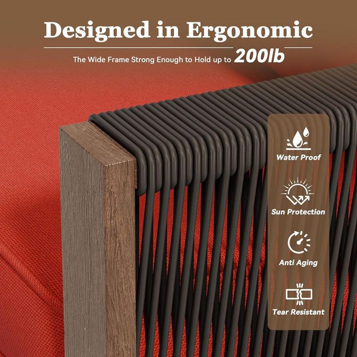 Patio Chairs 3 Piece Wood Patio Furniture with Coffee Table & Cushions, PE Wicker Outdoor Conversation Set Balcony Chairs for Garden, Porch, Deck, Backyard