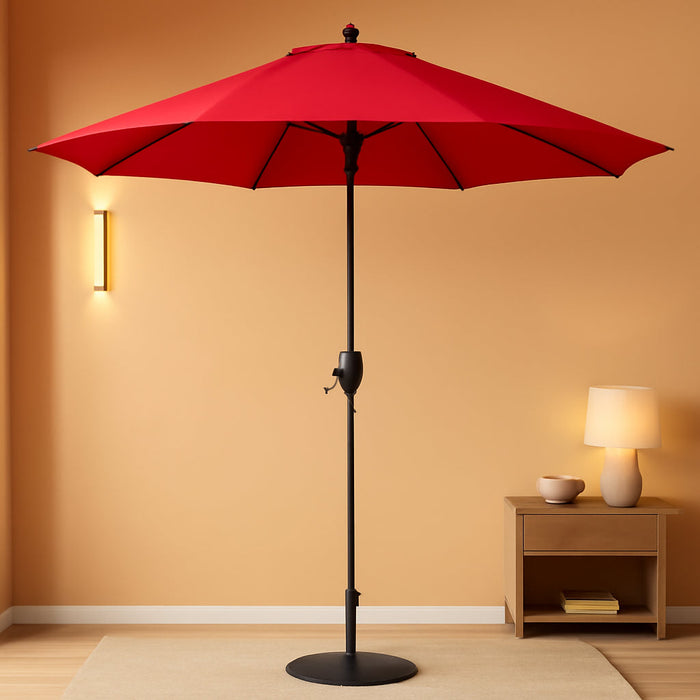 9Ft Patio Umbrella Outdoor Table Umbrella with 8 Ribs Red