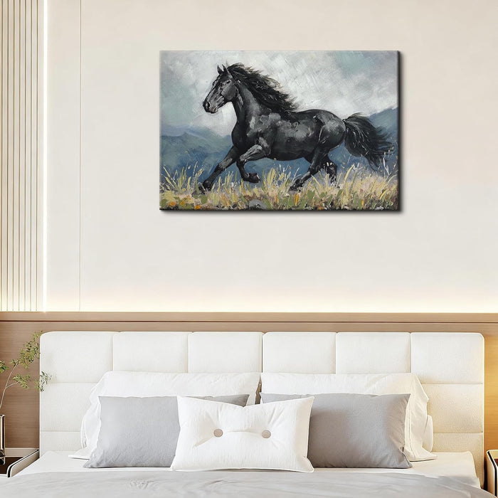 Dynamic Horse Canvas Wall Art,Galloping Horses with Hand-Painted Detail Highlights Modern Painting for Living Room,Ready to Hang