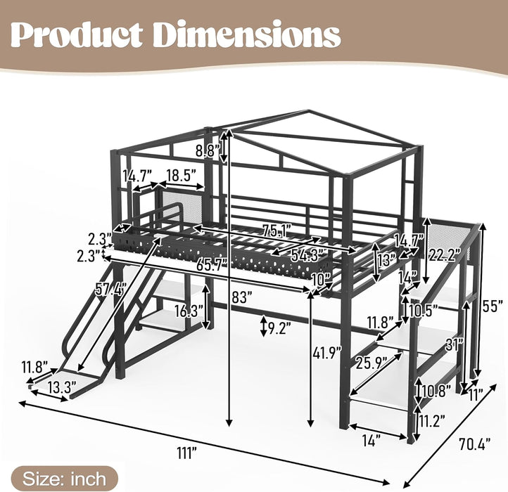 IndustrialGrade Metal Loft Bed Multicolor LED Lighting