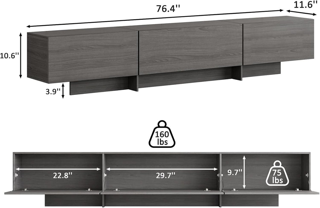 76.4'' Modern TV Stand for Living Room, Mid Century Modern TV Console，Entertainment Center with 3 Drawers, Large Storage Cabinet Table, Media Cabinet for Living Room, Bedroom, Grey