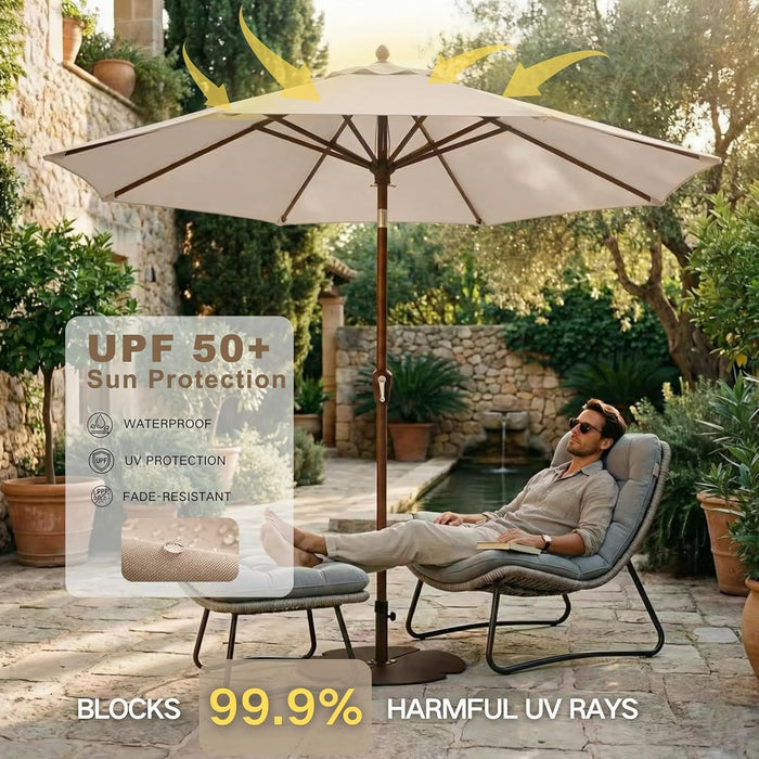 10FT Outdoor Patio Umbrella, Market Table Umbrella with Push Button Tilt and Crank, 8 Sturdy Fiberglass Ribs, UV Protection for Pool, Lawn, Deck, Backyard, Garden (Beige)