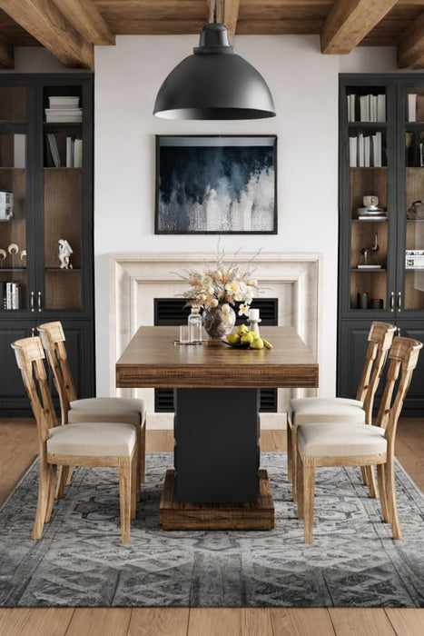 63" Modern Dining Table, Rectangular Dinner Table for 4-6, Farmhouse Kitchen Table, Sturdy Wood Pedestal Base for Kitchen/Dining Room, Rustic Brown & Black