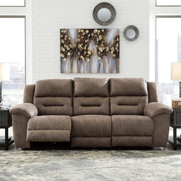 Stoneland Reclining Sofa, Dual-Sided Manual Recliner Couch with Faux Leather Upholstery, Wall Hugger Comfort for Living Room Seating, 90 Inches Wide, Brown