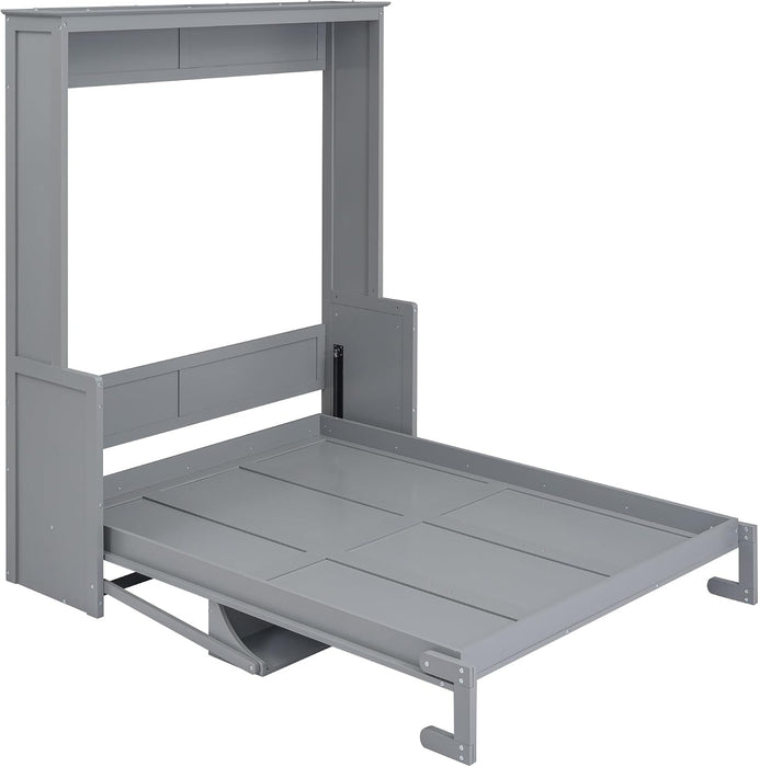 Queen Murphy Wall Bed With Grey ReclaimedPineWoodStorage
