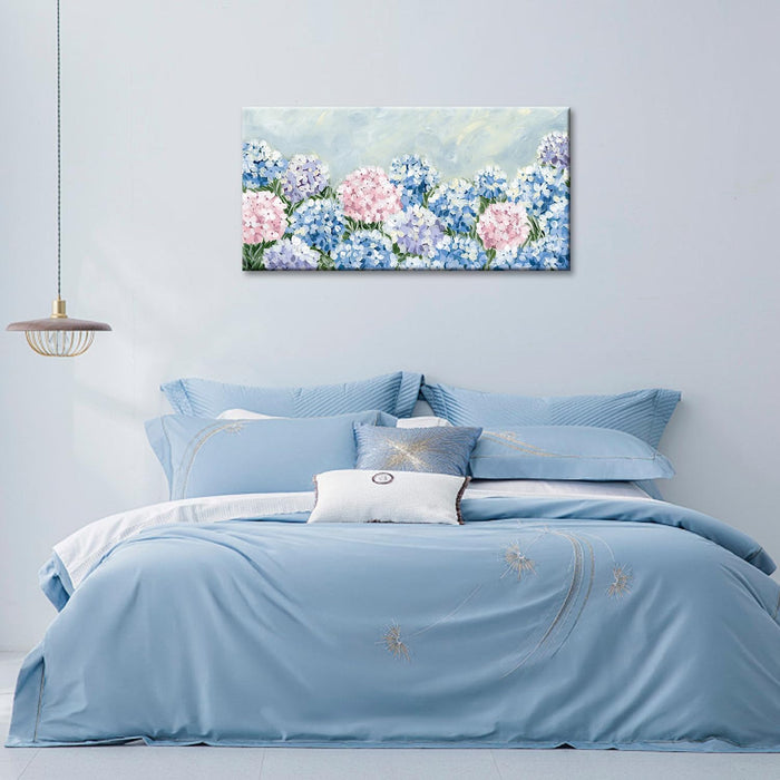 Blue Pink Hydrangea Canvas Wall Art - Large Giclee Floral Canvas Prints, Abstract Flower Wall Decor, Farmhouse Coastal Botanical Wall Art for Living Room Bedroom Bathroom Kitchen Office, Ready to Hang (Hydrangea, 20X40Inch)