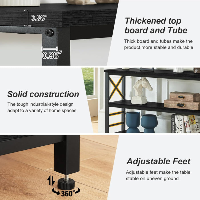 Sofa Table,Industrial Console Table with Storage,Entryway Table with Engineered Wood and Metal,3 Tier Shelf for Living Room,Hallway,Black,47 Inch