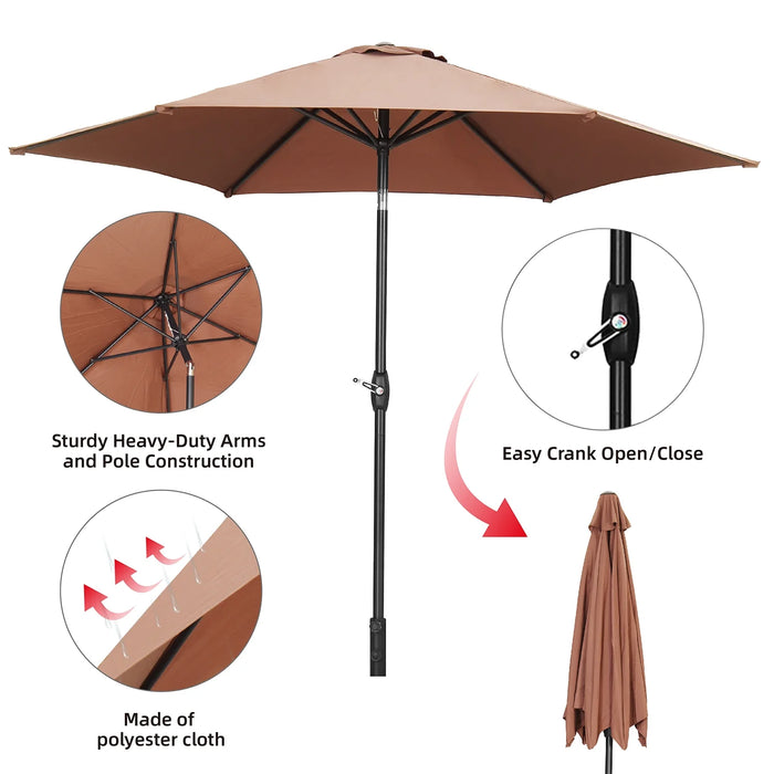 9Ft Patio Umbrella Outdoor Portable Table Market Umbrella with Push Button Tilt/Crank Waterproof Uv-Proof, Coffee