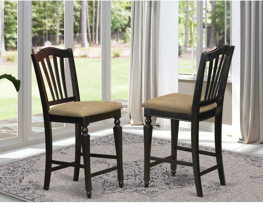 CHS-BLK-LC Chelsea Counter Dining Chairs - Faux Leather Upholstered Solid Wood Chairs, Set of 2, Black