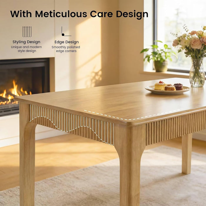 31.5" Solid Wood Dining Room Table,Rectangular Kitchen Real Wooden Table | 2 Person Modern Farmhouse Mid Century Fluted Design Furniture Desk for Home,Small Space,Apartment,Living Room Nature