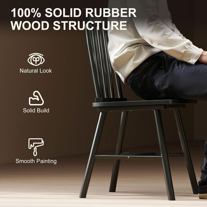 Windsor Dining Chairs Set of 4, Farmhouse Wooden Kitchen Chairs with Rubber Wood Frame and Spindle Backrest for Dining Room, Living Room, Black