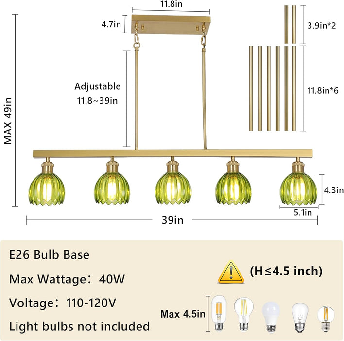 Gold Pendant Chandelier With Emerald Floral GlassShade