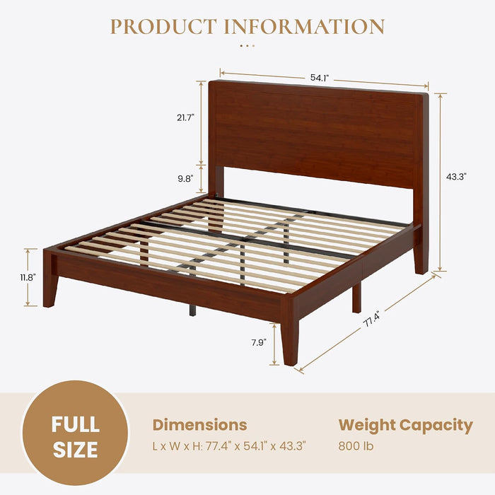 Full Size Bamboo Bed Frame, Japanese Joinery, Warm Brown