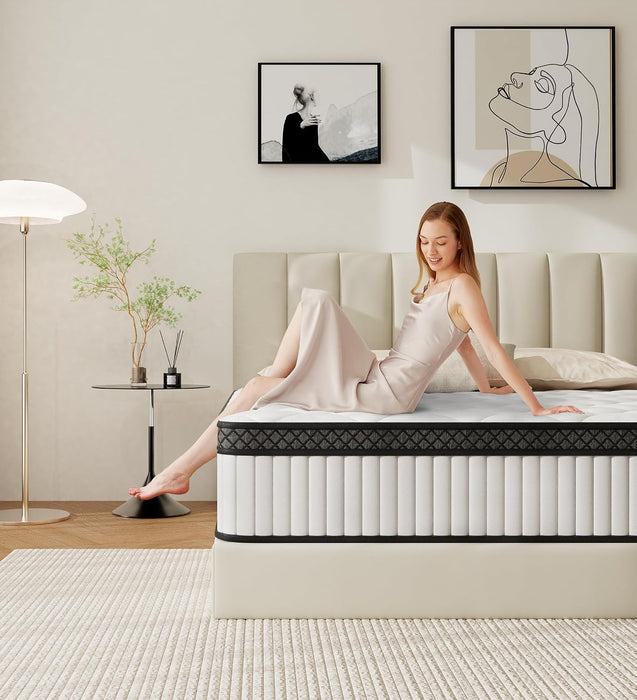 12 Inch Full Size Hybrid Mattress in a Box,Features Cooling Gel Memory Foam and Responsive Springs for Contouring Support and Motion Isolation,Medium Firm Pressure Relief,White Mattresses