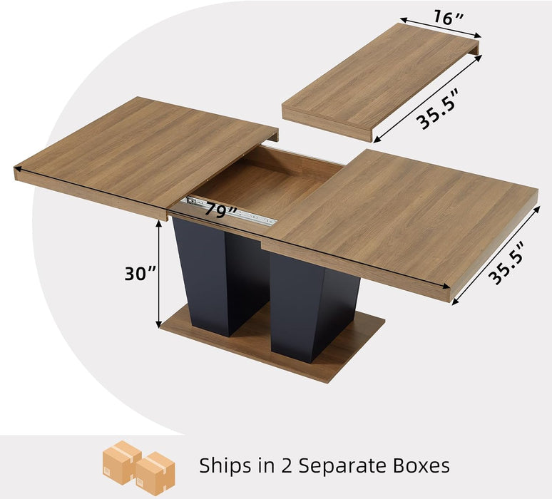 63-79 Inch Extendable Dining Table for 4-8 People (Brown+Black)