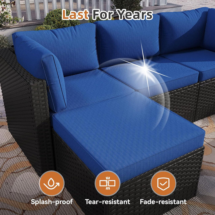 Patio Furniture Set 5-Piece, Outdoor Sectional Sofas with Washable Cushion, Wicker Rattan Patio Conversation Sets for Backyard Porch and Poolside, Navy