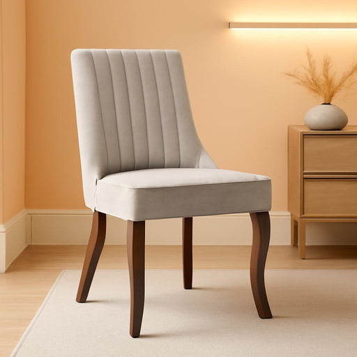 Velvet Dining Chairs Set of 4,Comfy Fabric Upholstered Accent Chairs for Kitchen Living Room,Channel Tufted Dining Room Chairs with Curved Solid Wood Legs(Beige)