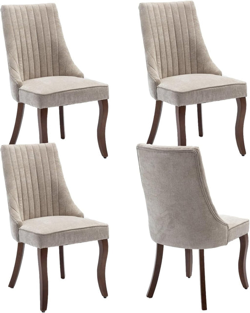 Velvet Dining Chairs Set of 4,Comfy Fabric Upholstered Accent Chairs for Kitchen Living Room,Channel Tufted Dining Room Chairs with Curved Solid Wood Legs(Beige)