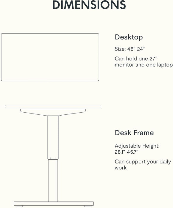 EN1 Whole-Piece Standing Desk 48 X 24 Inches Height Adjustable Desk, Electric Sit Stand Desk Home Office (Black Frame + Mahogany Top, 2 Packages)