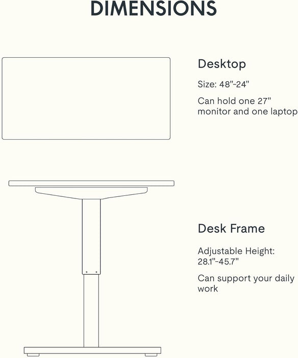 EN1 One Piece Standing Desk 48 X 24 Inch Desktop Electric Adjustable Height Desk Home Office Computer Workstation Sit Stand up Desk (White Frame + 48" Mahogany Top, 2 Packages)