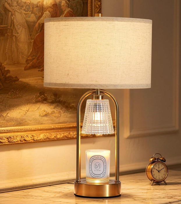 Table Lamp Candle Warmer Lamp with Timer & Dimmer,Antique Brass Gold Wax Melt Warmer,Modern Farmhouse Bedside Lamp for Bedroom Living Room Home Decor Mother’S Day Gifts for Women Bulbs Included