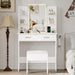 White Vanity Desk With Illuminated Mirror Compartment
