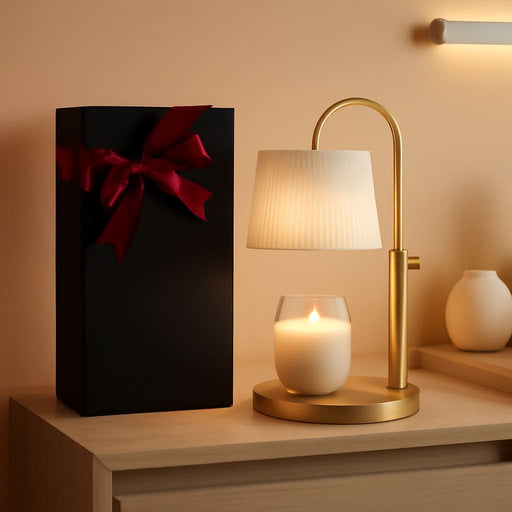 Dimmable Glass Candle Warmer Lamp with Timer - Adjustable Height Candle Lamp Warmer with Timer (8H/4H/2H) - Wax Melter - Ideal Gift, Fits Various Size Scented Candles - 02 Bulb - (Gold Metal)