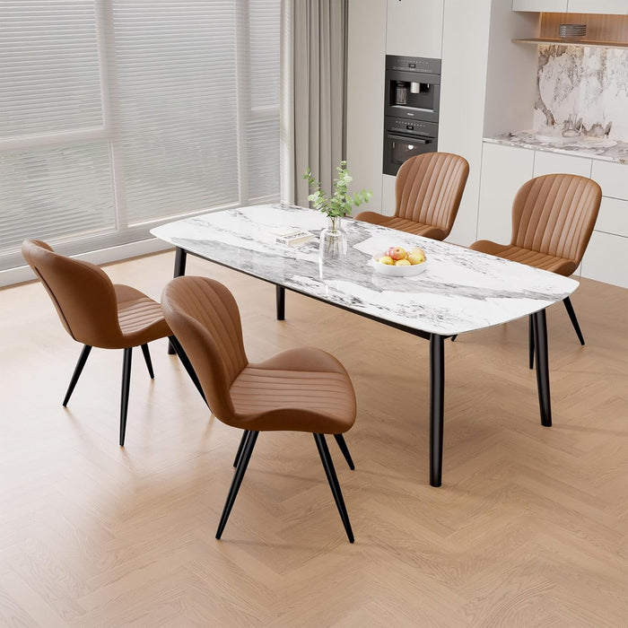 Dining Chairs Set of 4, Modern Dining Room Chairs Comfy Backrest Thick Upholstered Kitchen Chairs 19IN Height with Metal Legs Brown