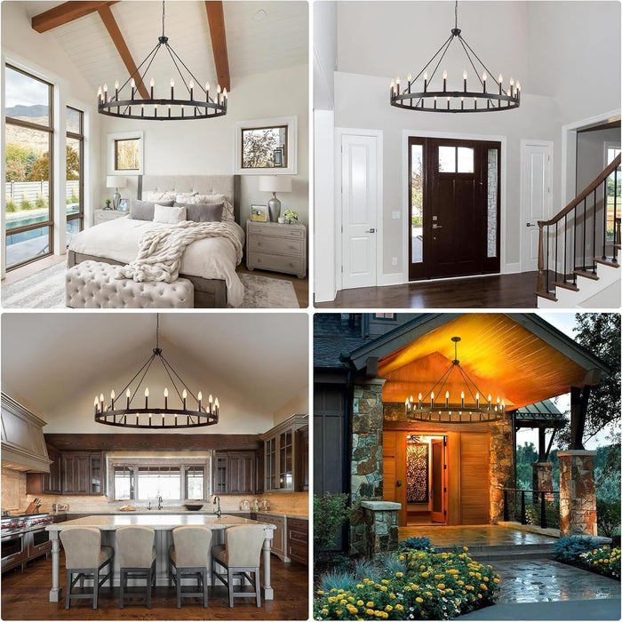 Black 48 Inch Wagon Wheel Chandelier IndustrialGrade