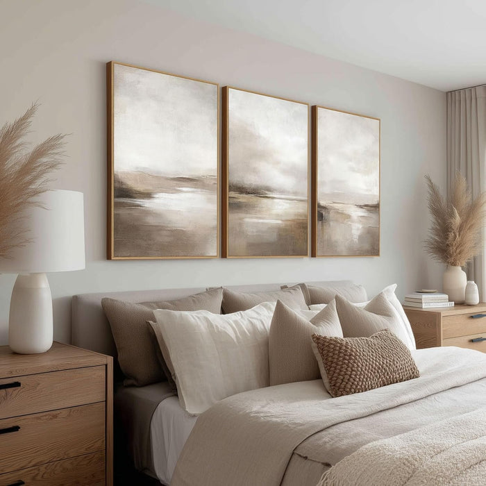 Neutral Abstract Landscape Canvas Art 24x36 Inches