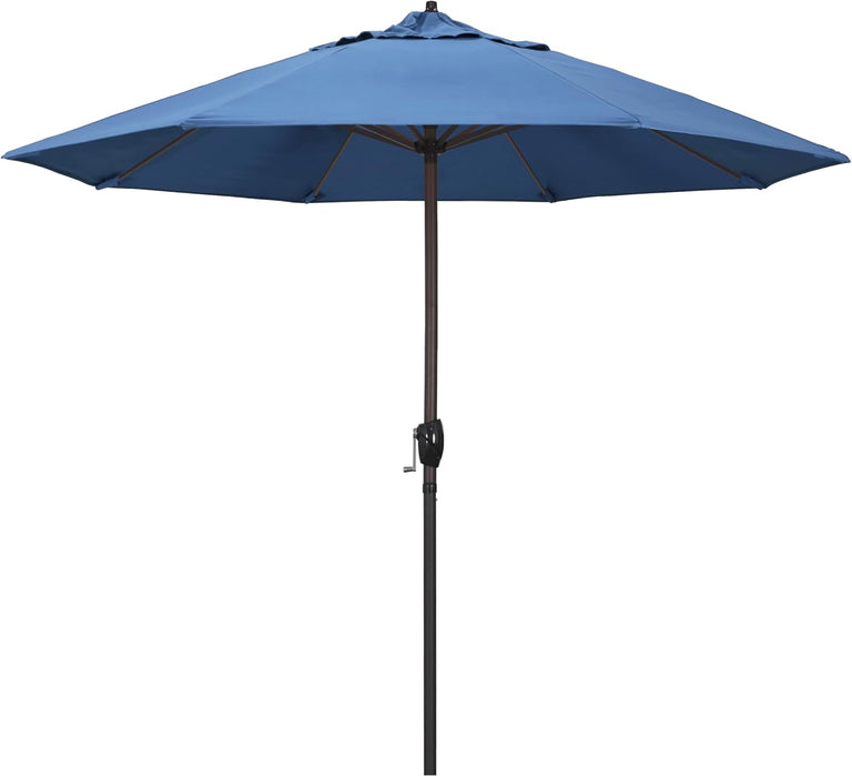 9' round Aluminum Outdoor Deck, Pool or Patio Umbrella, Crank Lift, Auto Tilt, Bronze Pole, Frost Blue Olefin
