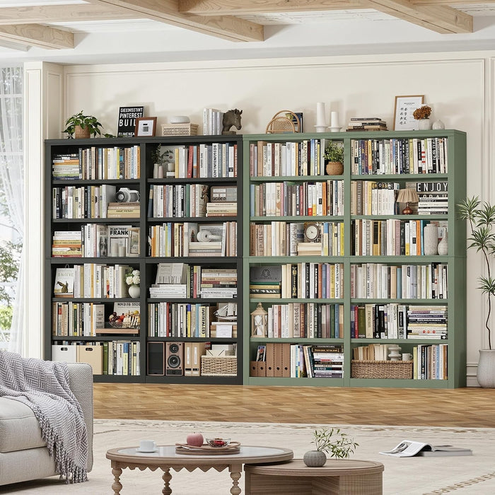 73" Tall Double Wide Bookshelf, 63" W 6-Tier Open Shelves, Black | Large Bookshelf and Bookcase, 12 Display Shelves, Modern Wood Book Shelf with Storage for Library, Home Office, Living Room