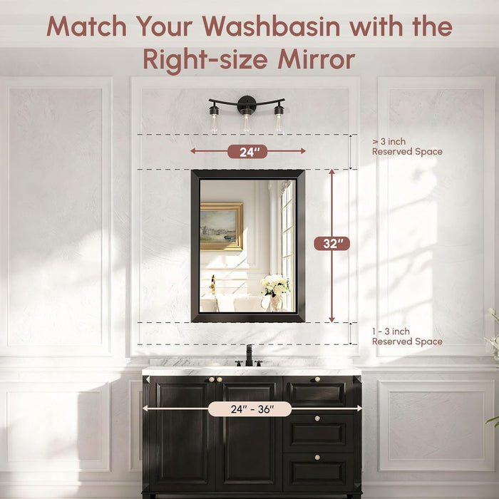 24X32 Inch Bathroom Mirror, Beveled Aluminum Framed Mirrors for Bathroom Sink, Rectangular Bathroom Vanity Mirror, Anti-Rust Small Wall Mirror, Brushed Black Bathroom Mirror