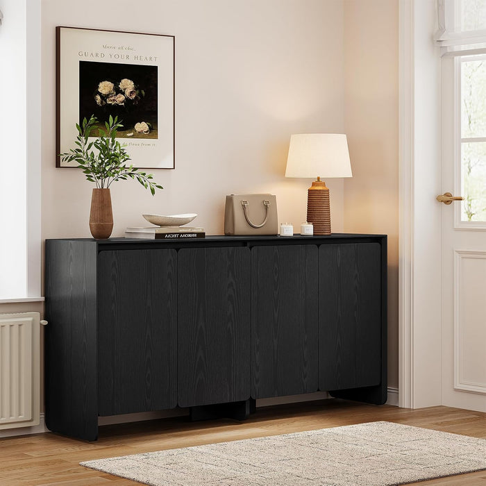 63" Sideboard Buffet Cabinet with 4Door & Adjustable Shelves, Black