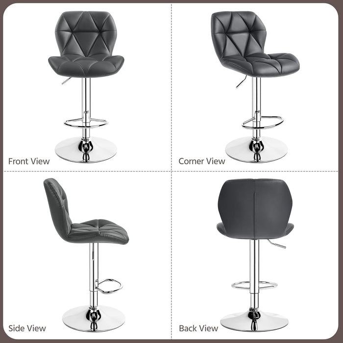 Grey Bar Stools Set of 2, PU Leather Bar Chairs with Backrest, Height Adjustable Swivel Island Stools for Bar, Kitchen Counter, Grey